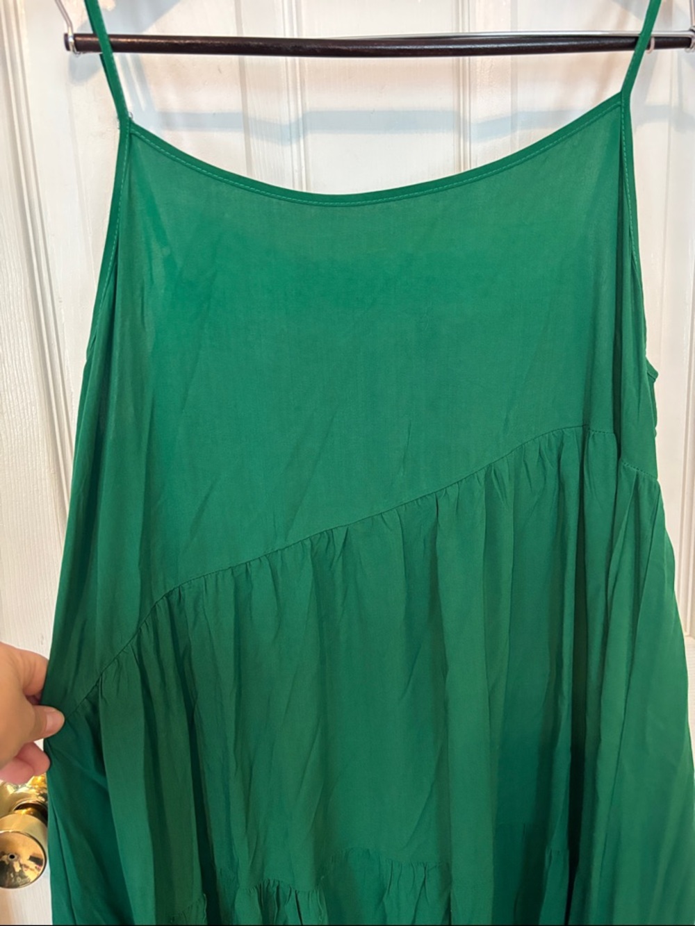 Green Maxi Slip Dress - Sleeveless Summer Dress. Asymmetrical tiered. Size XL - Picture 3 of 6